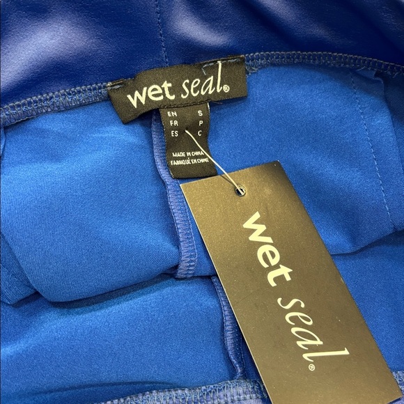 Wet Seal faux leather Bell Bottom Electric Blue high waisted Pants - Picture 2 of 4